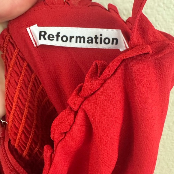 - Reformation Ruffle Trim Red Midi Dress - Picture 3 of 9